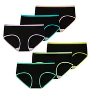 INNERSY Teen Girls Underwear Cotton Briefs Black Girls Panties 6 Pack (10-12 Years,Black With Neon Hem)